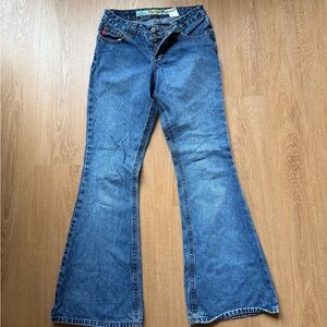 Mudd Jeans Womens Size 1 Flare Leg low Rise Dark Wash Y2K Vintage Stretch Denim